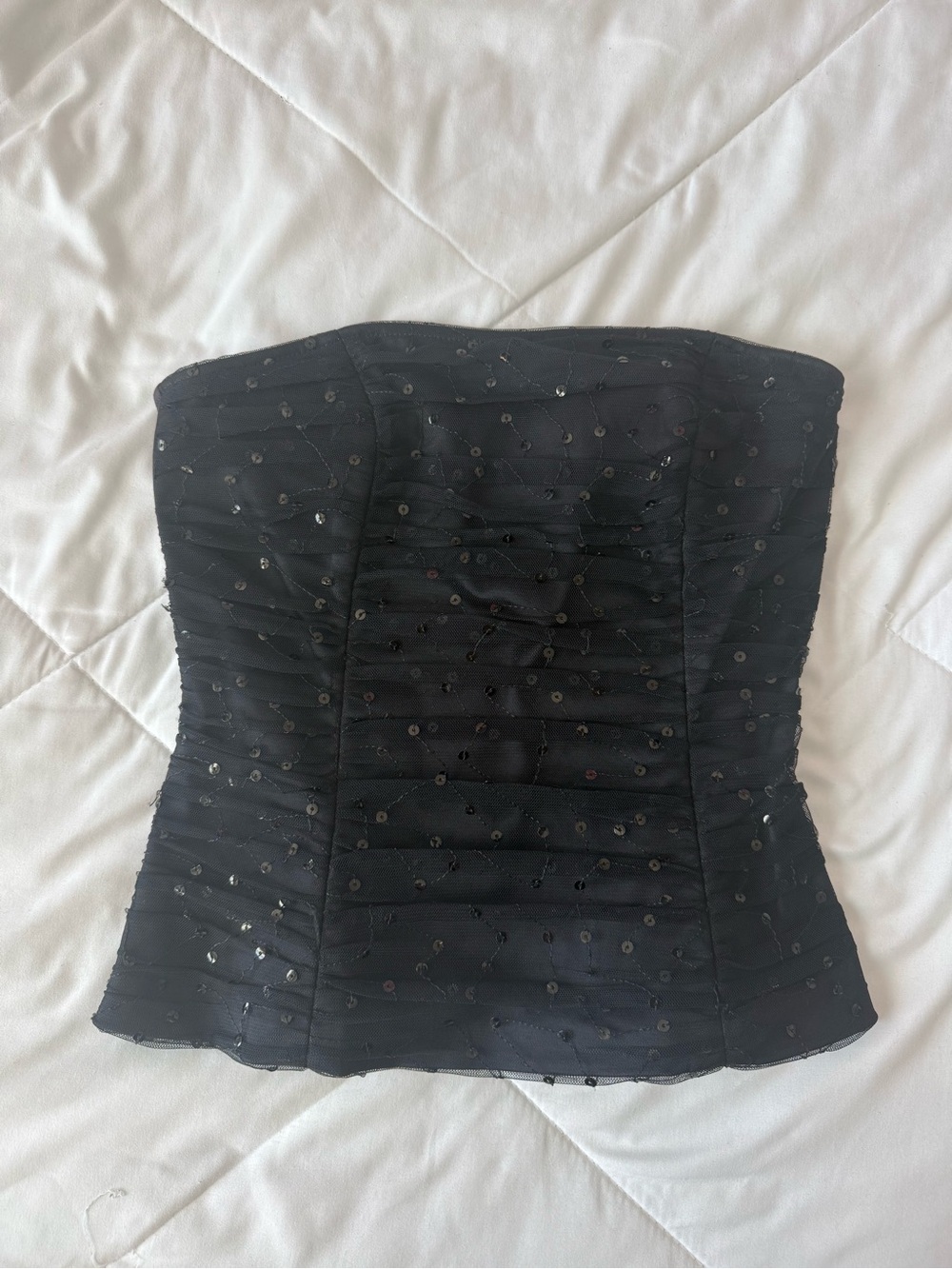 Black Strapless Sequin Bustier Top